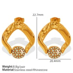 Gold color / 1 Pair Classic Series Retro Geometric Stainless Steel  Gold Color Rhinestone Women's Drop Earrings Picture5